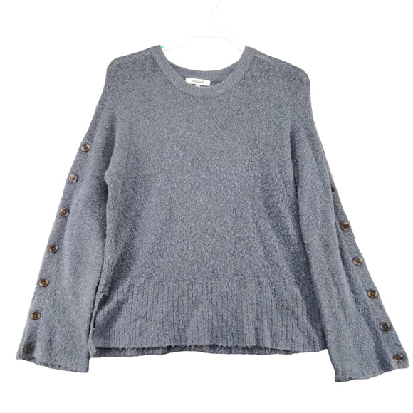 Madewell Women's Button-Sleeve Pullover Knit Sweater Blue XS Merino Wool Blend - Picture 1 of 12